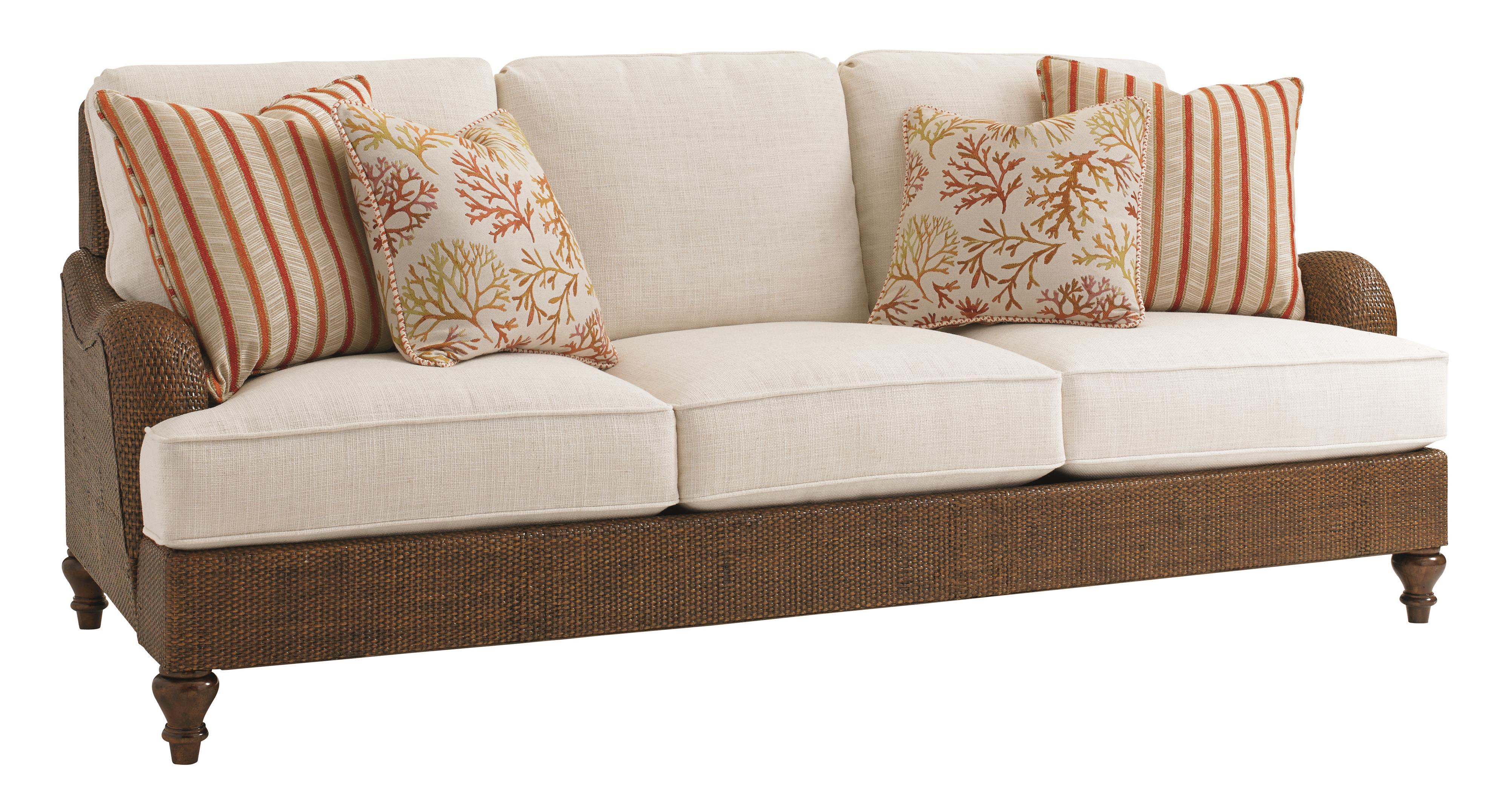 Tommy Bahama Home Bali Hai Harborside Sofa with Woven Dark Wicker Frame